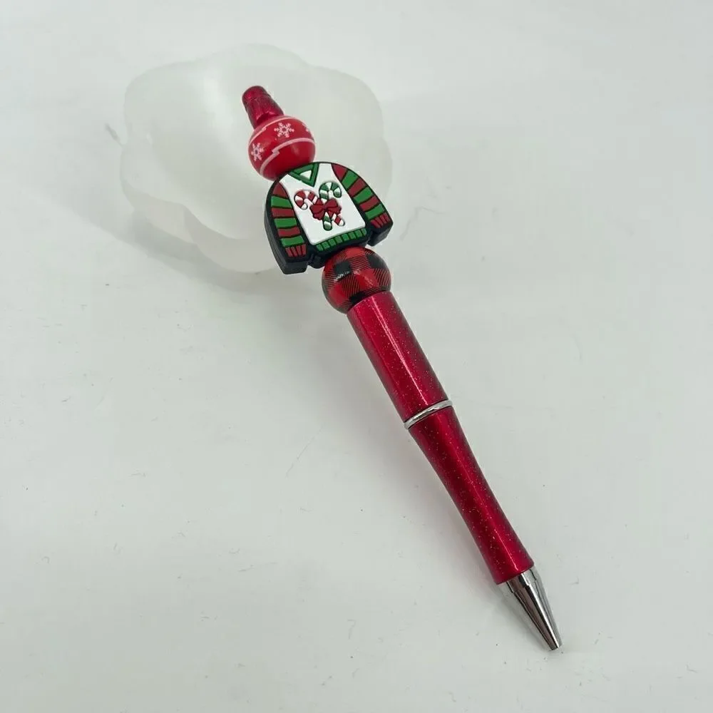 Christmas ugly sweater candy cane pen handmade NEW Buffalo plaid snowflakes